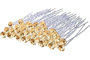 KINDOYO 30PCS Rhinestone Hair Pins -Bridal Wedding Hair Bun Pins U Shaped Hair Bobby Hairpin Hair Styling Clip for Women Girl Brides - Yellow