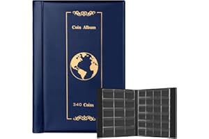 UKOFEW 340 Tasche Raccoglitore Monete, Album Porta Monete da Collezione, Album Monete da Collezione 2 Euro, 4.5 * 4.5cm Grande Album Libro Money Penny Pocket per Collezionisti, Riporre Monete(Blu)