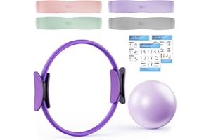 XTTANK Set de Aro Pilates con Aro Pilates, 4 Bandas de Resistencia (15, 25, 35, 45 LB), Balón Mini Antiestallido, Pilates Essential Kit para Gimnasio en Casa, Fuerza, Flexibilidad, Estabilidad