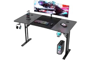 ‎HLONONE HLONONE Gaming Tisch 140 x 70cm, Ergonomischer Computertisch aus Kohlefaser, Robuster und Stabiler Gaming Schreibtisch, PC Tisch mit Kopfhörerhaken und Getränkehalter, Schwarz