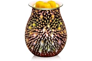 Glass Electric Oil Burner, SUNJULY Wax Melt Burner Warmer Melter, 3D Star Aroma Lamp Night Light Home Decor for Home Office Bedroom Living Room Gifts