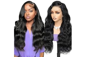 BELUCK Real Hair Wig Body Wave Human Hair Wig 13x4 Lace Front Wig, Schwarz Perücke Damen Echthaar 180% Dichte Glueless Wig Human Hair For Black Women 18 Zoll