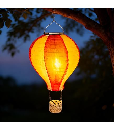 Heißluftballon-Solarlampions 2er-Set – Wetterfest, Hängend, Warmes/rotes Licht, IP65, Für Garten & Balkon