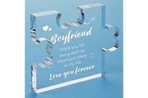Funnli Gifts for Boyfriend, Engraved Acrylic Block Puzzle Boyfriend Birthday Gifts, 3.35 x 2.76 Inch Table Decoration, Anniversary Birthday Valentines Day Gifts for Him Boyfriend