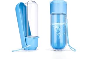 PETTOM Bottiglia per Cani Portatile Borraccia per Cani Antibatterico a Prova di Perdite, Multifunzione Dispenser di Acqua per Cani per Esterno Passeggiate Escursioni Corsa Viaggi 420ML Blu