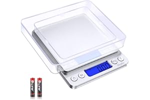 Bascula de Precision, [0.01g/500g] Diyife Báscula Digital para Cocina, Bascula Precision 0.01g, Báscula Electrónica de Cocción con Pantalla LCD Báscula para Hornear y Cocinar (Baterías Incluidas)