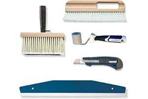 BODENMEISTER Tapezierset Vliestapete Tapezierwerkzeug Schneidehilfe, Tapezierwischer, Quast, Cutter, Nahtroller, 5-teilig