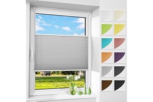 Allesin Plissee ohne Bohren Plissees Klemmfix Hellgrau 115x120cm(BxH), Plisseerollo Faltrollo mit Klemmträger, Jalousie Rollos für Fenster und Tür, Sichtschutz und Sonnenschutz
