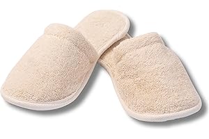Eco Bath London Natural Toweling Slippers - Luxury 100% Organic Cotton, Ultra Soft, Machine Washable Indoor Slippers for Bath and Home