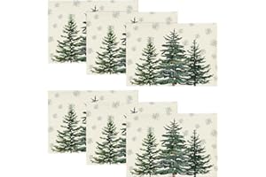 ‎ARTOID MODE Artoid Mode Kiefern Schneeflocken Weihnachten Platzsets 6er Set, 30x45cm Urlaub Winter Bankett Tischsets Waschbar Platzdeckchen Küche Party Deko