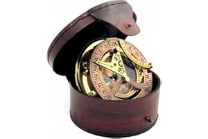 KHUMYAYAD Antique Brass Sundial Compass with elegante Leather Case