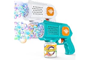 Bombble Lot de 2 pistolets à bulles pour enfants - 10 000 + bulles/min - Avec solution à bulles - Jouet à bulles - Cadeau pour enfants/anniversaire/fête - Bleu + blanc