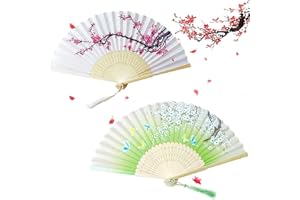 SATIFICER 2 Stück Faltbare Fächer Handfächer,Faltfächer Handfächer Fächer mit Quaste,Holz Geschnitzten Bambus Handheld Faltfächer, Chinesischen Stil Hand Fächer Mit Quasten