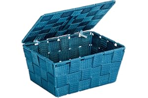 WENKO Kosz do przechowywania z pokrywką Adria Petrol – kosz łazienkowy, polipropylen, 19 x 10 x 14 cm, petrol