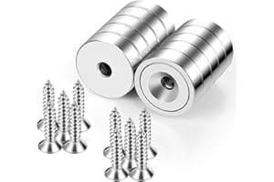 Neosmuk Magnete mit Loch,starke runde Magnete für die Wand,Magnet mit Schraube für Holz,Neodym-Scheibenmagnet mit Loch in der Mitte,20mm flacher Magnet(10er-Packung)