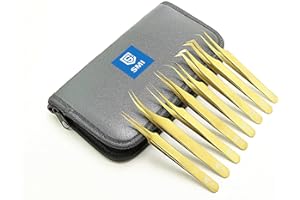 SMI 8 pezzi Kit Pinzette per ciglia volume punta curvo e dritto, Pinzette per extension ciglia professionali, Ciglia finte, 3D-6D, Pinzette di precisione acciaio inossidabile (Oro)