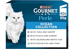 GOURMET Perle Ocean Collection Adult Wet Cat Food Mini Fillets in Gravy Tuna, Shrimp, Plaice, Salmon, White fish, Ocean Fish 