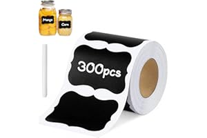 Aihoom 300PCS Chalkboard Stickers with White Marker Pen, Self Adhesive Reusable Black Labels for Jars, Pantry and Spice Containers, Bottle and Jam Jars, Kitchen Storage, Blackboard Sticker Set