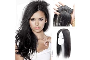 Drasawee Topper per capelli umani veri, da donna, con base in seta, clip nella parte superiore, per coprire i capelli bianchi con nastro liscio, parrucca, 5 x 8 cm, 15 cm, colore naturale