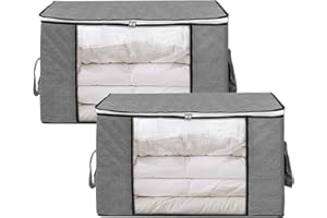 AIDBUCKS Lot de 2 sacs de rangement 60 x 35 x 43 cm avec poignée renforcée et fermeture éclair solide en tissu épais pour linge de lit, vêtements, coussin, pliable, grand gris,