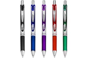 Pentel EnerGel XM BL77 - Retractable Liquid Gel Ink Pen - 0.7mm - 54% Recycled - Black, Blue, Red, Green & Violet Ink - Pack of 5