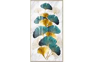 JINHJ Affiche Abstraite Impression sur Toile Bleu Vert Jaune Or Plante Feuille Mur Art Photo Salon Maison (30x60 cm) sans Cadre