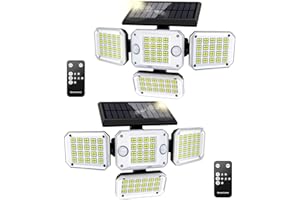 RAFOW Solarlampen für Außen mit Bewegungsmelder - Doppelsensor 296 LED Solar Strahler 3500LM 7000K Solarleuchte 3 Modi mit Fernbedienung IP65 Wasserdicht Solar Aussenleuchte für Garage Hof Garten 2 PCS