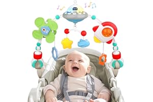 ENERS Kinderwagen Spielzeug mit Musik, Spielbogen Kinderwagen Babyschale Kinderbett Babyspielzeug, Mobile Kinderwagenkette mit Rasselspielzeug, Hängend Sensory Babyspielzeug Geschenk für Neugeborene