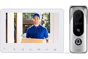 JeaTone Visiophone Connecté Interphone Vidéo,Visiophone Filaire,7 Pouces Moniteur,Portier Vidéo 4 Fils,Étanchéité IP65,Sonnette De Caméra,Vision Nocturne,1080P Pixels