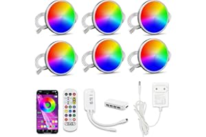CEFRANK Eclairage de Vitrine à LED RGBW avec Télécommande, Synchronisation Musicale, 3 Méthodes de Contrôle, Changement de Couleur, Lumières Puck Set de 6, Multicolores
