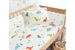 BABY AMABC Drap housse et taie d'oreiller pour filles et garçons | Drap en coton satiné unisexe pour matelas standard de berceau et enfant - Motif dinosaure unique