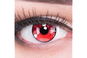 MERALENS Lentillas de color rojo 'Anime Arc 3 Red' 1 par. Cómodas y perfectas para carnaval de Halloween, cosplay de anime, blandas, sin dioptrías + recipiente de lentillas, sin graduación