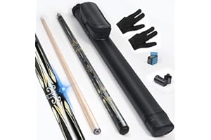 lotmusic Poolstock mit Teleskop-Verlängerungsqueue aus Kohlefaser, 147,7 cm, professionelles Poolqueue-Stick-Set mit Billardzubehör (schwarze Pool-Queue-Hülle, Billardhandschuhe und Kreide)
