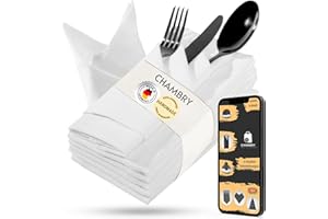 ‎CHAMBRY MADE IN GERMANY chambry 6 Stoffservietten 100% Leinen Stonewashed - 40cm x 40cm Farbe wählbar – inkl. Faltanleitung als E-Book – Handarbeit Made in Germany – wiederverwendbar, elegant und nachhaltig - Weiß