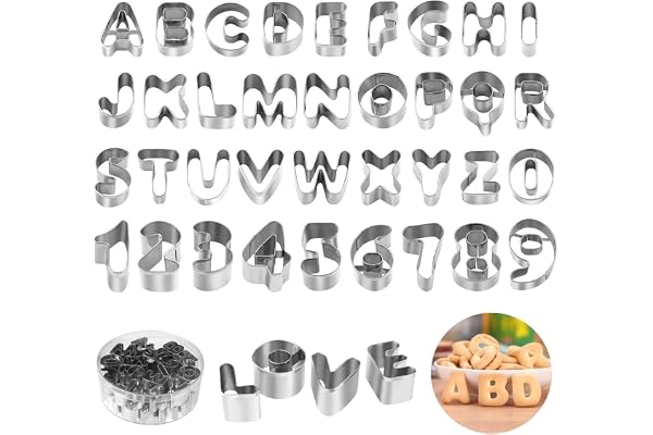 joyoldelf Lot de 36 Emporte Piece Lettre Alphabet, Emporte Piece Patisserie en Acier Inoxydable avec Boîte de Rangement Durable pour Décoration de Gâteau Pâte à Sucre Biscuit Cookie