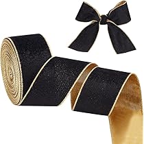 Ruban Velours OLYCRAFT 9.1m Souple Or & Noir 65mm Câblé Noir Rubans Plats En Coton Avec Dos Doré Pour L'emballage De Cadeaux, L'artisanat Et La Décoration De Bouquets Ruban Noir