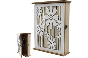 POPAPIE Cassetta Portachiàvi Da Parète in Legno,Elegant Daisy Portachiavi Da Parete,Cassettiera per Chiavi da Parete con 6 ganciper chiàvi per Corridoio D'ingresso Camera Da Letto (28.5x22x7cm)