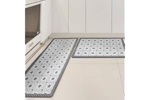 Iycnkok Alfombra Cocina Impermeable PVC - Tapete Cocina Antideslizante Resistente al Aceite - Alfombrilla Cozinha 2 Piezas Antifatiga para Corredor Escritorio de Pie, 44x75 cm + 44x120 cm