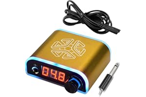 ATOMUS Gold Tattoo Power Supply Digital Power Supply Colorful Light for Tattoo Machine Pen Liner and Shader Tattoo Machine Power Supply with EU Cable Foot Pedal Button Colorful Light