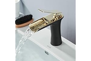 Leekayer Bathroom Sink Taps Waterfall Basin Mixer 1 Handle Lever Black/Gold Chrome One Hole Mount Lavatory Brass Faucet,LK90097BG