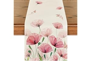 Artoid Mode Klatschmohn Blatt Frühling Tischläufer, Sommer Saisonnal Küche Tisch Dekoration Drinnen Urlaub Party Dekor 40x140 cm