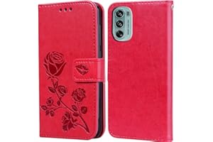 BIIULHCI for Motorola Moto G62 Case, Premium Full Protection Leather Flip Wallet Phone Case for Moto G62 Cover Silicone Shockproof Bumper Red