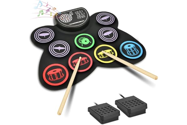 OFFCUP Batterie Électronique, Batterie Électronique Drum Set avec 9 Pads, Kit de Batteries Électrique Portable, MIDI, DTC, Haut-parleurs Intégrés pour Étudiants Débutants Amateurs Adulte Anniversaire