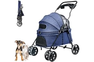 Nastarki Hundewagen Faltbarer Hundebuggy Hundebox Transporttasche bis 15 Kg Haustier Buggy mit Netzfenstern & Regenschutzabdeckung Haustier Transportwagen Hunde Jogger Buggy Katzen Wagen (Blau)