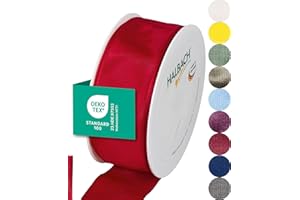 Halbach Seidenbänder Premium Geschenkband mit Drahtkante | Breite 40mm Länge 25m | Öko-Tex 100 zertifiziertes Schleifenband | Taftband Made in Germany, Farbe: rot