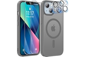 YisrLery 5-in-1 iPhone 13 Hülle für Mag Safe mit 2 Stück Schutzfolie und 2 Stück Kameraschutz Militärnorm Schutz, PC Kratzresistente Rückseite TPU Bumper Magnetische Hülle 6,1'' (Grau)