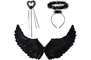 REDSTAR FANCY DRESS Angel Wings and Halo with Fairy Wand - 3 Piece Angel Costume Fairy Wings Halloween Fallen Angel Costume - Adult Angel Wings, Halo halloween Headband Halloween Costumes