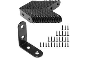 GJNMYSD Corner Brackets, 25 Pcs Stainless Steel Corner Brackets for Wood, Right Angle 90 Degree Bracket with 100 Screws for Furniture Desk Table Shelf Corner Braces (40 x 40mm, Black)
