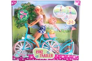 SIMBA Steffi Love Bike Trailer, Toy Doll on Her Bike with Trailer for Baby, Dog and Helmets, from 3 Years