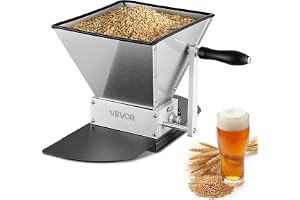 VEVOR Manuell spannmålskvarn, Homebrew Maltkvarn, justerbar kornkvarn för bryggning av veteöl - med 2 rullar av rostfritt stål, 1,06 gallon tratt och metallbottenplatta
